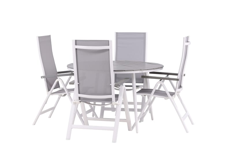 Break Matgrupp Utomhus Rund 120 cm + 4 Albany Postitionsstol - Vit/Grå - Utemöbler & utemiljö - Utegrupp - Matgrupp utomhus