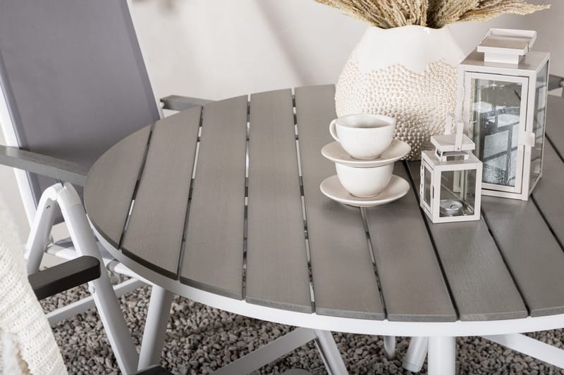 Break Matgrupp Utomhus Rund 120 cm + 4 Albany Postitionsstol - Vit/Grå - Utemöbler & utemiljö - Utegrupp - Matgrupp utomhus