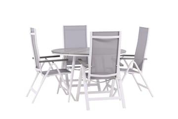 Break Matgrupp Utomhus Rund 120 cm + 4 Albany Postitionsstol - Vit/Grå - Utemöbler & utemiljö - Utegrupp - Matgrupp utomhus