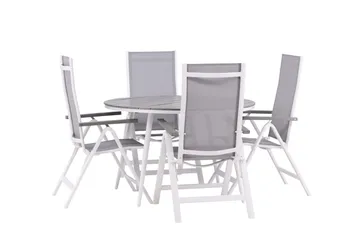 Break Matgrupp Utomhus Rund 120 cm + 4 Albany Postitionsstol - Vit/Grå - Utemöbler & utemiljö - Utegrupp - Matgrupp utomhus