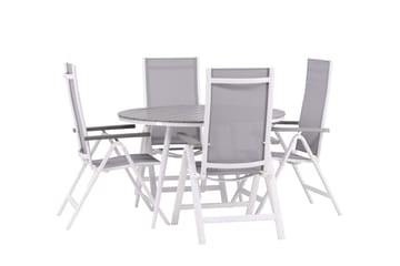Break Matgrupp Utomhus Rund 120 cm + 4 Albany Postitionsstol - Vit/Grå - Utemöbler & utemiljö - Utegrupp - Matgrupp utomhus