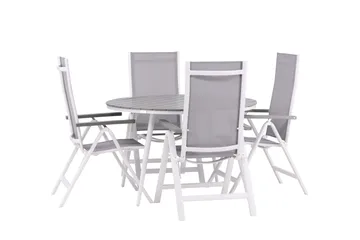 Break Matgrupp Utomhus Rund 120 cm + 4 Albany Postitionsstol - Vit/Grå - Utemöbler & utemiljö - Utegrupp - Matgrupp utomhus
