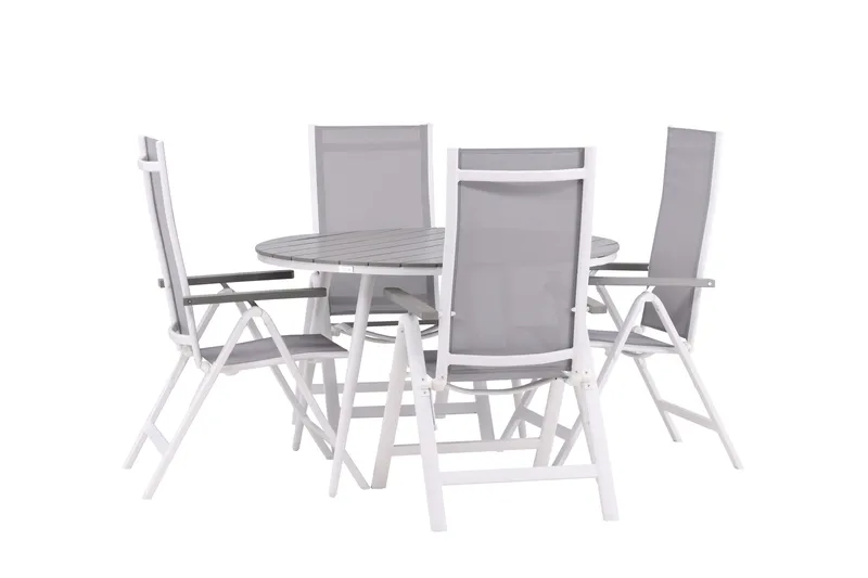 Break Matgrupp Utomhus Rund 120 cm + 4 Albany Postitionsstol - Vit/Grå - Utemöbler & utemiljö - Utegrupp - Matgrupp utomhus