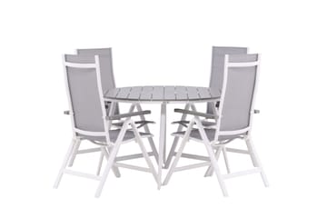 Break Matgrupp Utomhus Rund 120 cm + 4 Albany Postitionsstol - Vit/Grå - Utemöbler & utemiljö - Utegrupp - Matgrupp utomhus