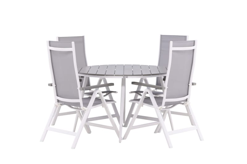 Break Matgrupp Utomhus Rund 120 cm + 4 Albany Postitionsstol, Vit/Grå