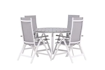 Break Matgrupp Utomhus Rund 120 cm + 4 Albany Postitionsstol - Vit/Grå - Utemöbler & utemiljö - Utegrupp - Matgrupp utomhus