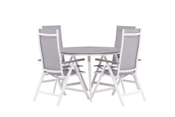 Break Matgrupp Utomhus Rund 120 cm + 4 Albany Postitionsstol - Vit/Grå - Utemöbler & utemiljö - Utegrupp - Matgrupp utomhus