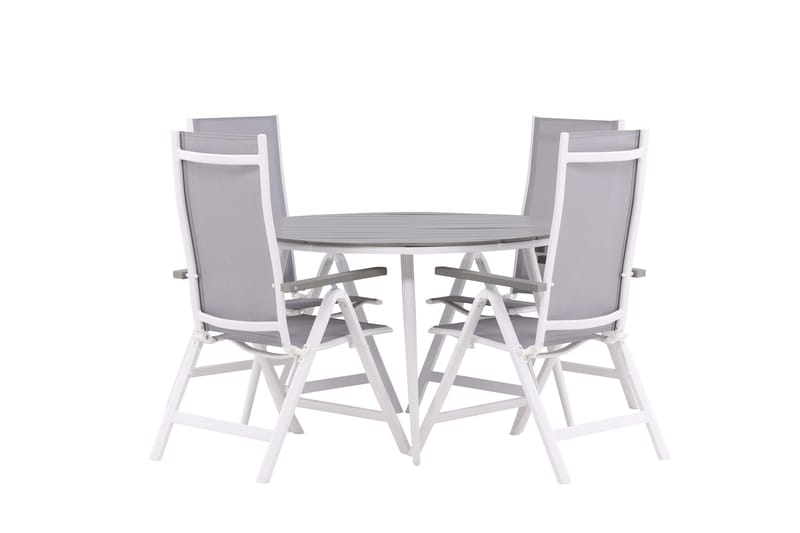 Break Matgrupp Utomhus Rund 120 cm + 4 Albany Postitionsstol - Vit/Grå - Utemöbler & utemiljö - Utegrupp - Matgrupp utomhus