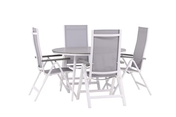Break Matgrupp Utomhus Rund 120 cm + 4 Albany Postitionsstol - Vit/Grå - Utemöbler & utemiljö - Utegrupp - Matgrupp utomhus