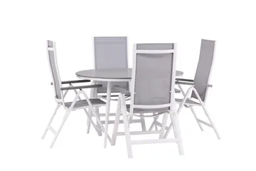 Break Matgrupp Utomhus Rund 120 cm + 4 Albany Postitionsstol - Vit/Grå - Utemöbler & utemiljö - Utegrupp - Matgrupp utomhus