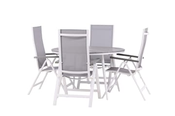 Break Matgrupp Utomhus Rund 120 cm + 4 Albany Postitionsstol - Vit/Grå - Utemöbler & utemiljö - Utegrupp - Matgrupp utomhus
