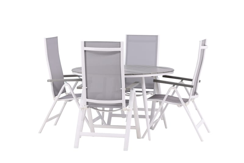 Break Matgrupp Utomhus Rund 120 cm + 4 Albany Postitionsstol - Vit/Grå - Utemöbler & utemiljö - Utegrupp - Matgrupp utomhus