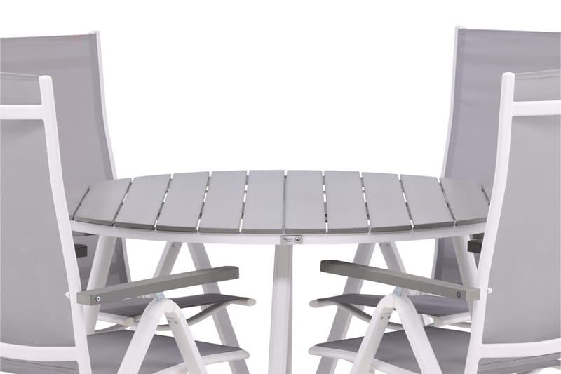 Break Matgrupp Utomhus Rund 120 cm + 4 Albany Postitionsstol - Vit/Grå - Utemöbler & utemiljö - Utegrupp - Matgrupp utomhus