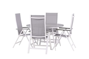 Break Matgrupp Utomhus Rund 120 cm + 4 Albany Postitionsstol - Vit/Grå - Utemöbler & utemiljö - Utegrupp - Matgrupp utomhus