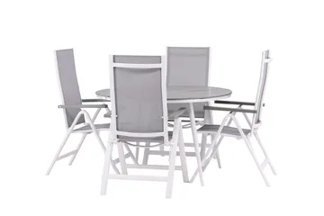 Break Matgrupp Utomhus Rund 120 cm + 4 Albany Postitionsstol - Vit/Grå - Utemöbler & utemiljö - Utegrupp - Matgrupp utomhus
