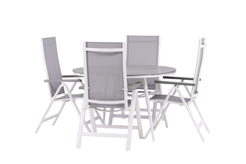 Break Matgrupp Utomhus Rund 120 cm + 4 Albany Postitionsstol - Vit/Grå - Utemöbler & utemiljö - Utegrupp - Matgrupp utomhus