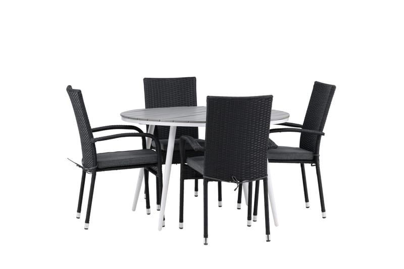 Break Matgrupp Utomhus Rund 120 cm + 4 Anna Matstol - Svart/Grå - Utemöbler & utemiljö - Utegrupp - Matgrupp utomhus