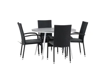 Break Matgrupp Utomhus Rund 120 cm + 4 Anna Matstol - Svart/Grå - Utemöbler & utemiljö - Utegrupp - Matgrupp utomhus