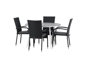 Break Matgrupp Utomhus Rund 120 cm + 4 Anna Matstol - Svart/Grå - Utemöbler & utemiljö - Utegrupp - Matgrupp utomhus