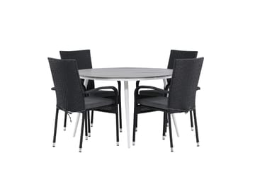 Break Matgrupp Utomhus Rund 120 cm + 4 Anna Matstol - Svart/Grå - Utemöbler & utemiljö - Utegrupp - Matgrupp utomhus