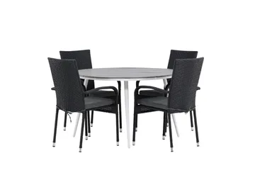 Break Matgrupp Utomhus Rund 120 cm + 4 Anna Matstol - Svart/Grå - Utemöbler & utemiljö - Utegrupp - Matgrupp utomhus