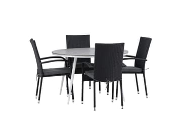 Break Matgrupp Utomhus Rund 120 cm + 4 Anna Matstol - Svart/Grå - Utemöbler & utemiljö - Utegrupp - Matgrupp utomhus