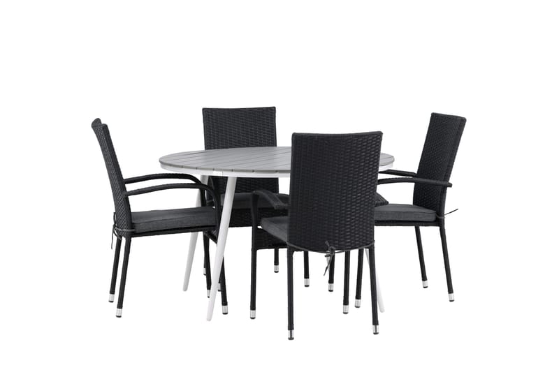 Break Matgrupp Utomhus Rund 120 cm + 4 Anna Matstol - Svart/Grå - Utemöbler & utemiljö - Utegrupp - Matgrupp utomhus