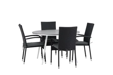 Break Matgrupp Utomhus Rund 120 cm + 4 Anna Matstol - Svart/Grå - Utemöbler & utemiljö - Utegrupp - Matgrupp utomhus
