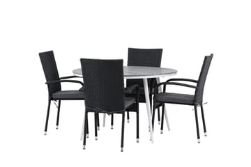 Break Matgrupp Utomhus Rund 120 cm + 4 Anna Matstol - Svart/Grå - Utemöbler & utemiljö - Utegrupp - Matgrupp utomhus