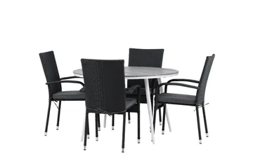 Break Matgrupp Utomhus Rund 120 cm + 4 Anna Matstol - Svart/Grå - Utemöbler & utemiljö - Utegrupp - Matgrupp utomhus