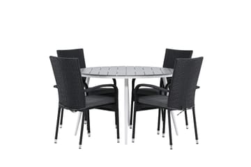 Break Matgrupp Utomhus Rund 120 cm + 4 Anna Matstol - Svart/Grå - Utemöbler & utemiljö - Utegrupp - Matgrupp utomhus