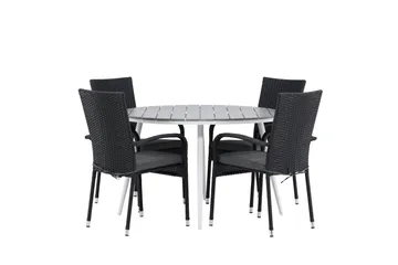 Break Matgrupp Utomhus Rund 120 cm + 4 Anna Matstol - Svart/Grå - Utemöbler & utemiljö - Utegrupp - Matgrupp utomhus