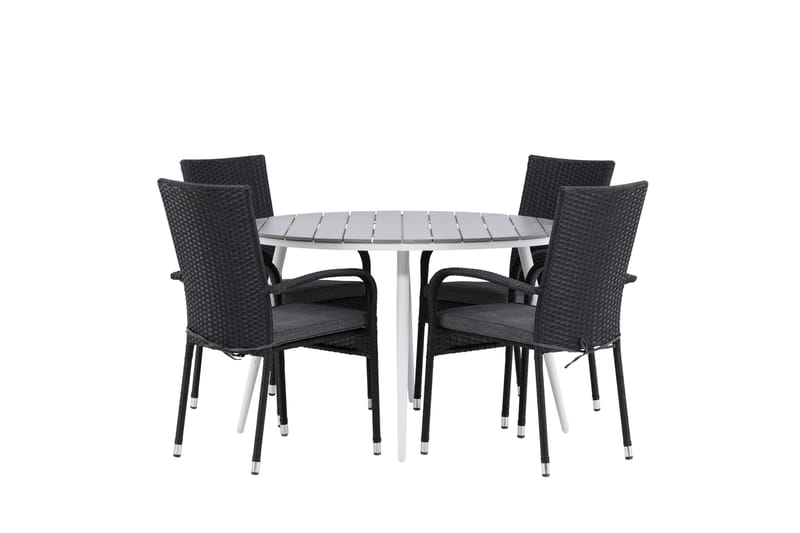 Break Matgrupp Utomhus Rund 120 cm + 4 Anna Matstol - Svart/Grå - Utemöbler & utemiljö - Utegrupp - Matgrupp utomhus