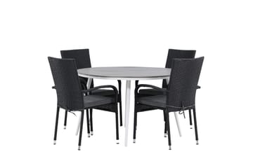 Break Matgrupp Utomhus Rund 120 cm + 4 Anna Matstol - Svart/Grå - Utemöbler & utemiljö - Utegrupp - Matgrupp utomhus