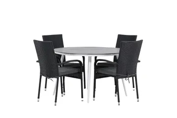 Break Matgrupp Utomhus Rund 120 cm + 4 Anna Matstol - Svart/Grå - Utemöbler & utemiljö - Utegrupp - Matgrupp utomhus