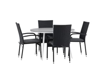 Break Matgrupp Utomhus Rund 120 cm + 4 Anna Matstol - Svart/Grå - Utemöbler & utemiljö - Utegrupp - Matgrupp utomhus