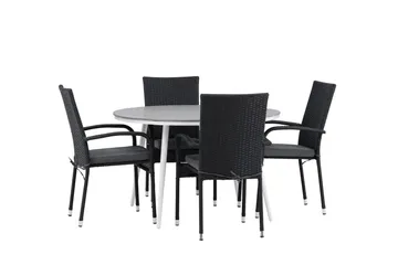 Break Matgrupp Utomhus Rund 120 cm + 4 Anna Matstol - Svart/Grå - Utemöbler & utemiljö - Utegrupp - Matgrupp utomhus