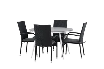 Break Matgrupp Utomhus Rund 120 cm + 4 Anna Matstol - Svart/Grå - Utemöbler & utemiljö - Utegrupp - Matgrupp utomhus