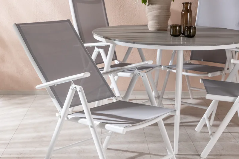 Break Matgrupp Utomhus Rund 120 cm + 4 Break Positionsstol - Vit/Grå - Utemöbler & utemiljö - Utegrupp - Matgrupp utomhus