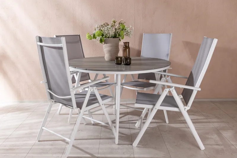 Break Matgrupp Utomhus Rund 120 cm + 4 Break Positionsstol - Vit/Grå - Utemöbler & utemiljö - Utegrupp - Matgrupp utomhus