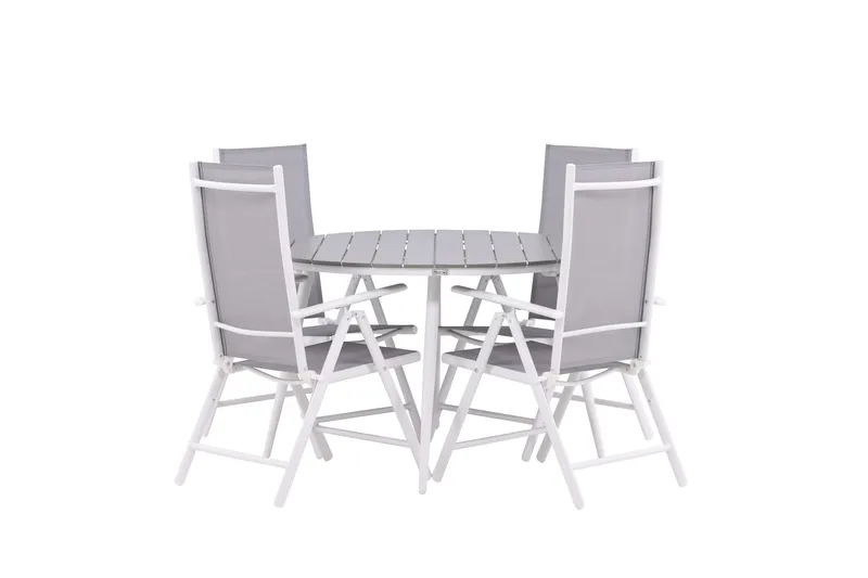 Break Matgrupp Utomhus Rund 120 cm + 4 Break Positionsstol, Vit/Gr å