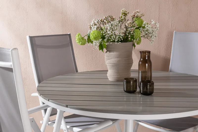 Break Matgrupp Utomhus Rund 120 cm + 4 Break Positionsstol - Vit/Grå - Utemöbler & utemiljö - Utegrupp - Matgrupp utomhus