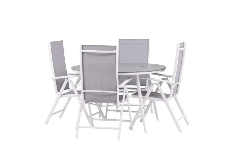 Break Matgrupp Utomhus Rund 120 cm + 4 Break Positionsstol - Vit/Grå - Utemöbler & utemiljö - Utegrupp - Matgrupp utomhus