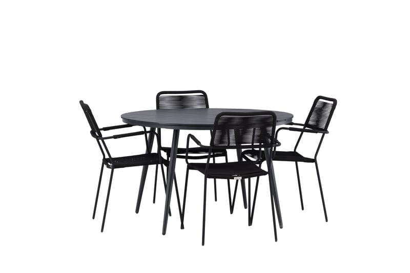 Break Matgrupp Utomhus Rund 120 cm + 4 Lindos Karmstol - Svart - Utemöbler & utemiljö - Utegrupp - Matgrupp utomhus