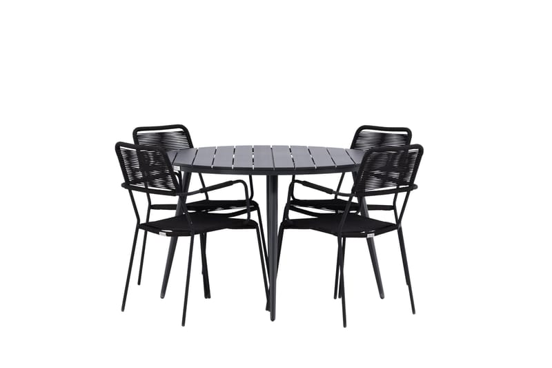 Break Matgrupp Utomhus Rund 120 cm + 4 Lindos Karmstol - Svart - Utemöbler & utemiljö - Utegrupp - Matgrupp utomhus