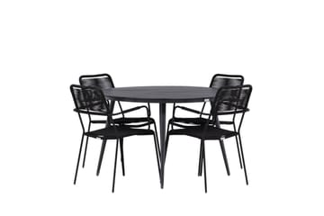 Break Matgrupp Utomhus Rund 120 cm + 4 Lindos Karmstol - Svart - Utemöbler & utemiljö - Utegrupp - Matgrupp utomhus