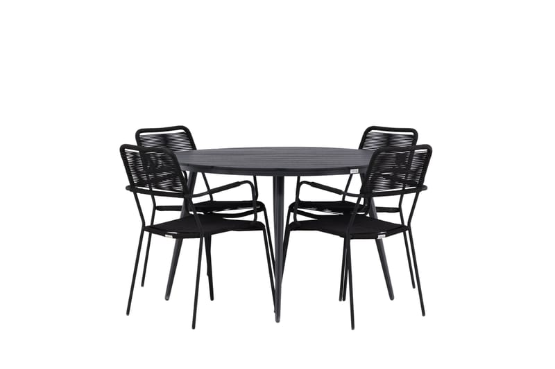 Break Matgrupp Utomhus Rund 120 cm + 4 Lindos Karmstol, Svart