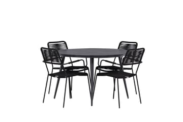 Break Matgrupp Utomhus Rund 120 cm + 4 Lindos Karmstol - Svart - Utemöbler & utemiljö - Utegrupp - Matgrupp utomhus