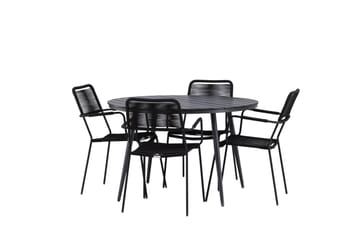 Break Matgrupp Utomhus Rund 120 cm + 4 Lindos Karmstol - Svart - Utemöbler & utemiljö - Utegrupp - Matgrupp utomhus