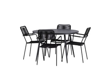 Break Matgrupp Utomhus Rund 120 cm + 4 Lindos Karmstol - Svart - Utemöbler & utemiljö - Utegrupp - Matgrupp utomhus